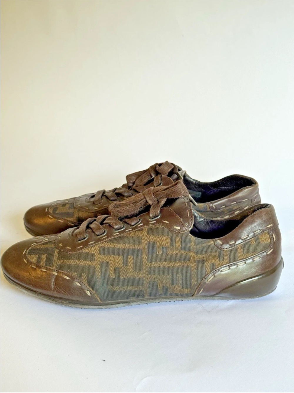 Fendi Brown Leather And Monogram Canvas Vintage Sneaker Women’s 39 - Picture 5 of 11